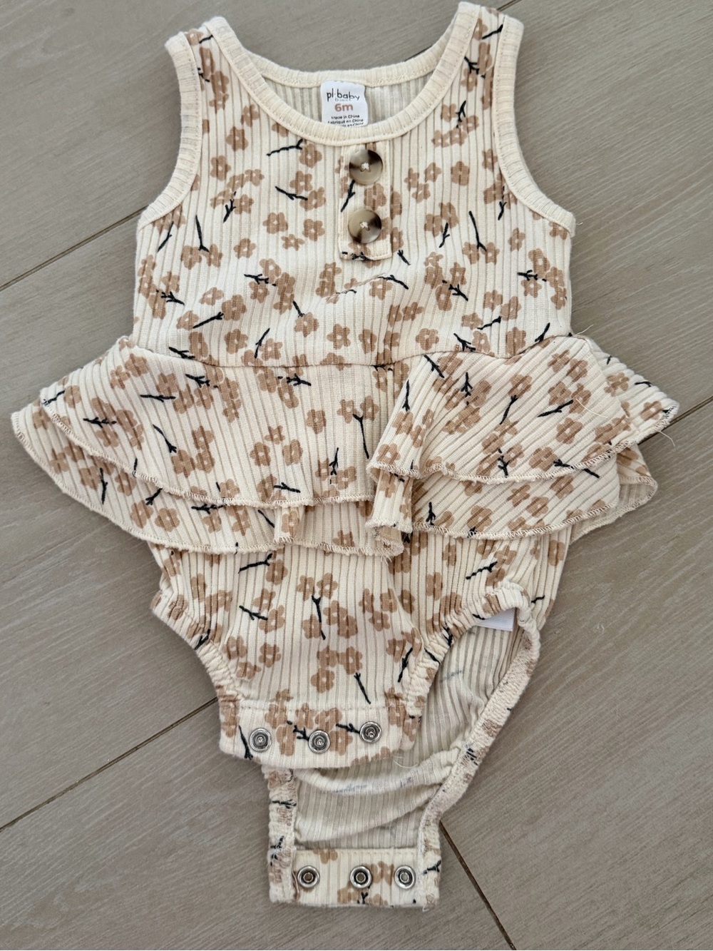 PL Baby Cream Floral Ruffle One-Piece for Kids